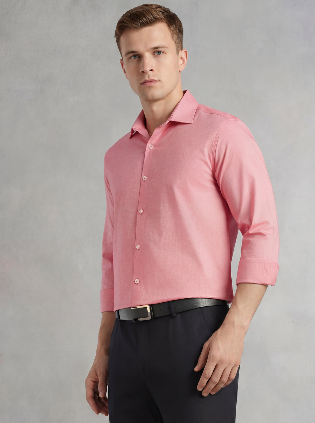 Thomas Scott Men Red Regular Fit Long Sleeves Spread Collar 100% Cotton Oxford Formal Shirt