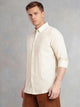 Thomas Scott Men Beige Slim Fit Long Sleeve Button-Down Collar Vertical Striped Linen Casual Shirt