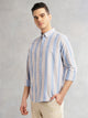 Blue Cricket Club Collection Slim Fit Long Sleeves Button-Down Collar Multi Stripes 100% Cotton Casual Shirt For Men