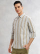 Green Cricket Club Collection Slim Fit Long Sleeves Button-Down Collar Multi Stripes 100% Cotton Casual Shirt For Men
