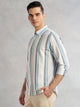 Blue Cricket Club Collection Slim Fit Long Sleeves Button Down Collar Multi Stripes Oxford Casual Shirt For Men