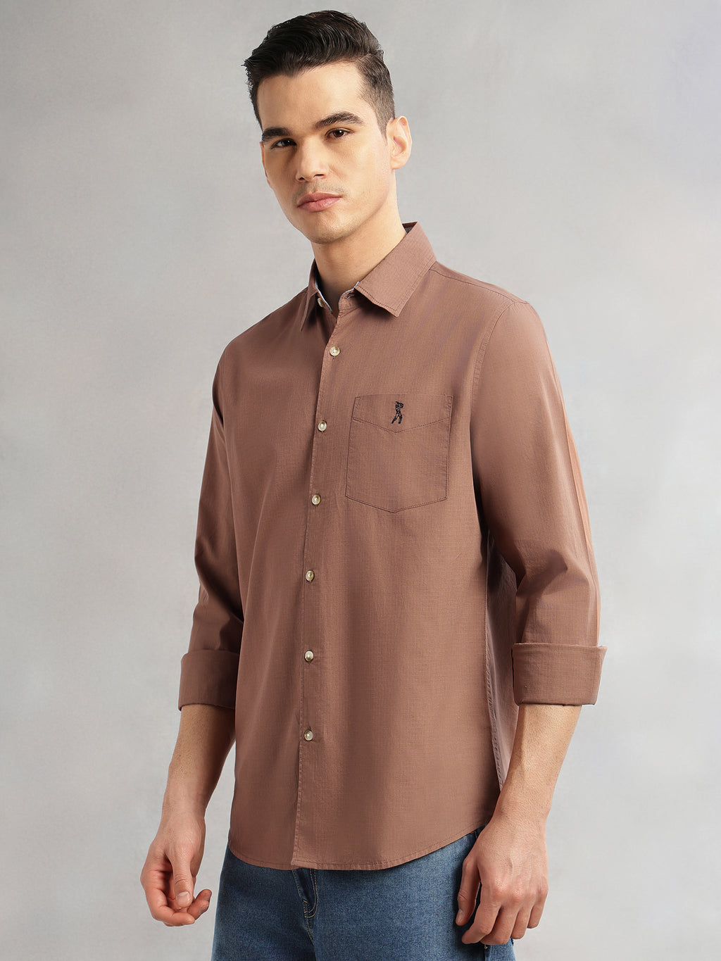 Thomas Scott Men Brown Cricket Club Collection Slim Fit Long Sleeves Spread Collar Solid Cotton Casual Shirt