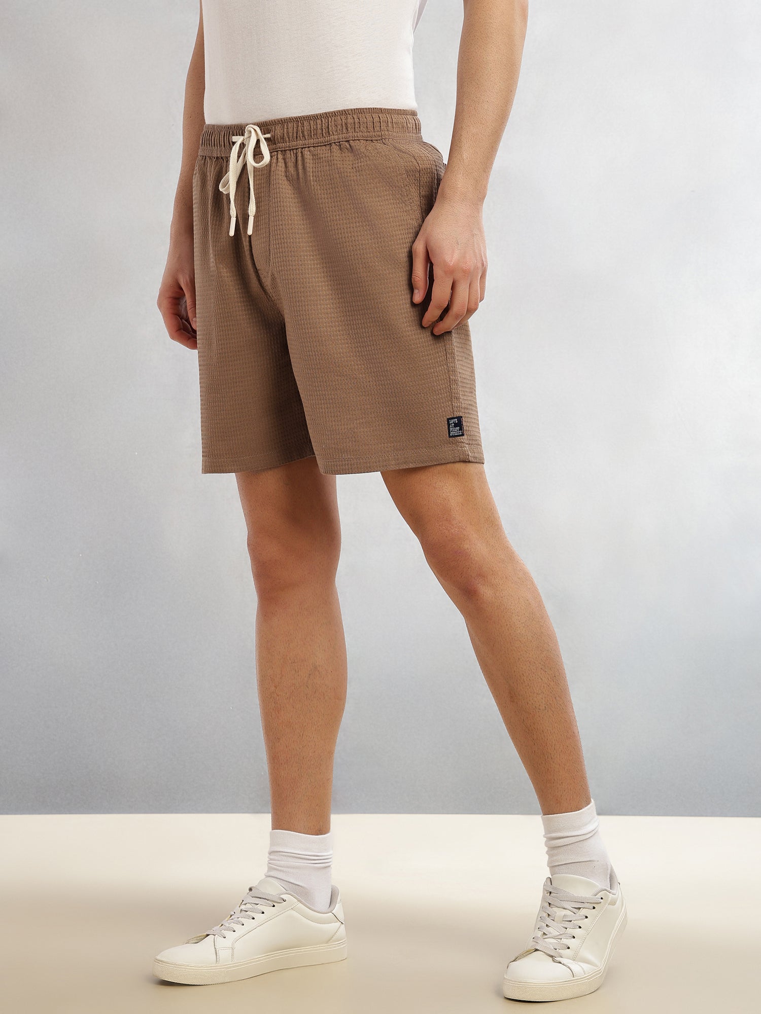 Thomas Scott Men Brown Cricket Club Collection Straight Fit Textured Waffle Cotton Shorts