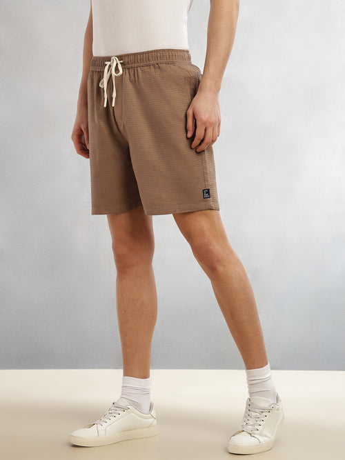 Thomas Scott Men Brown Cricket Club Collection Straight Fit Textured Waffle Cotton Shorts
