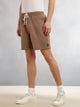 Brown Cricket Club Collection Straight Fit Textured Waffle Cotton Shorts For Men