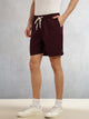 Wine Cricket Club Collection Straight Fit Textured Waffle Cotton Shorts For Men