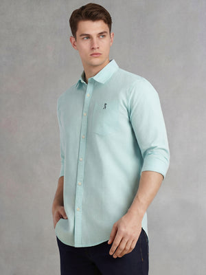 Thomas Scott Men Mint Cricket Club Collection Slim Fit Long Sleeves Spread Collar Solid Cotton Linen Shirt