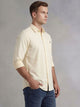 Thomas Scott Men Yellow Cricket Club Collection Slim Fit Long Sleeves Spread Collar Solid Cotton Linen Shirt