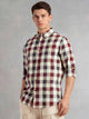 Maroon Cricket Club Collection Long Sleeves Button-Down Collar Cotton Linen Gingham Checks Shirt For Men
