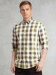Navy Cricket Club Collection Long Sleeves Button-Down Collar Cotton Linen Gingham Checks Shirt For Men