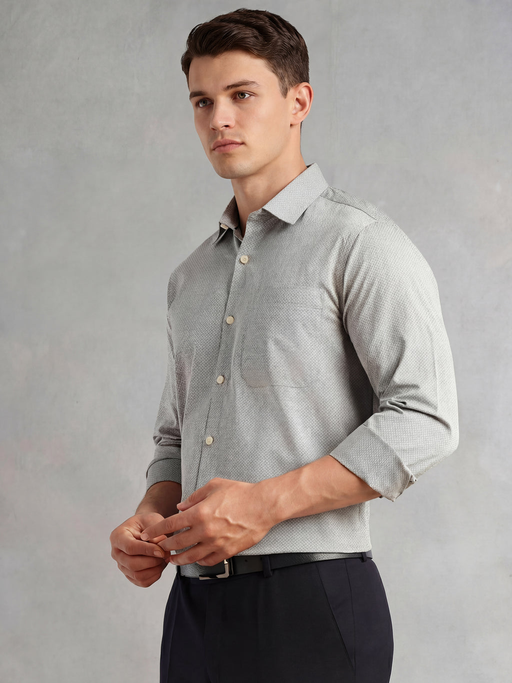 Thomas Scott Men Black Regular Fit Long Sleeves Spread Collar with Twill Tape Solid 100% Cotton Formal Shirt