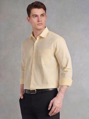 Thomas Scott Men Lemon Regular Fit Long Sleeves Spread Collar with Twill Tape Solid 100% Cotton Formal Shirt