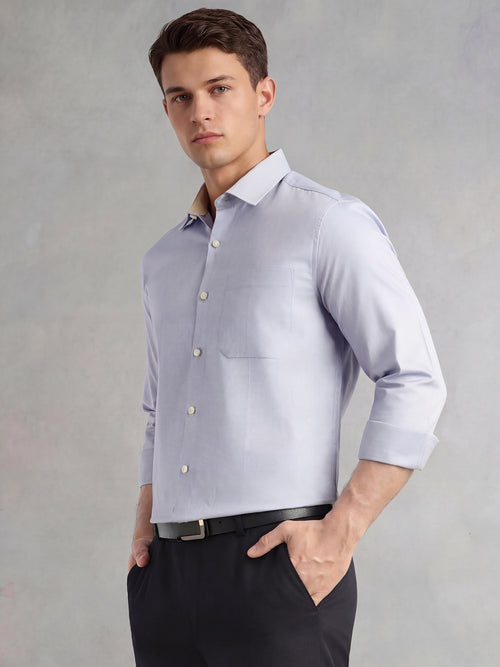Thomas Scott Men Blue Regular Fit Long Sleeves Spread Collar with Contrast Fabric Solid 100% Cotton Formal Shirt