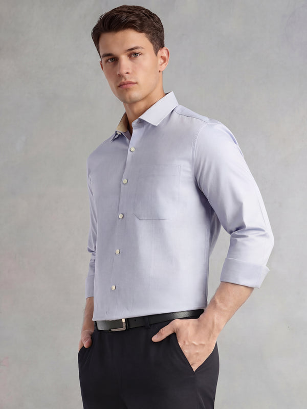 Thomas Scott Men Blue Regular Fit Long Sleeves Spread Collar with Contrast Fabric Solid 100% Cotton Formal Shirt
