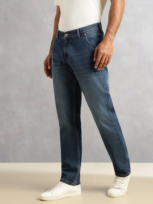 Thomas Scott Men Dark Blue Slim Fit Mid-Rise Light Shade Clean Look Non-Stretchable Jeans