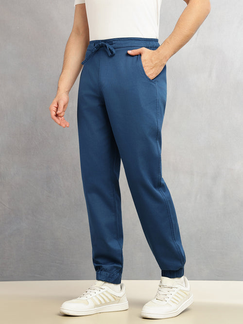 Thomas Scott Men Blue Cricket Club Collection Regular Fit Mid-Rise Woven Joggers with Drawstring & 4 Utility Pockets