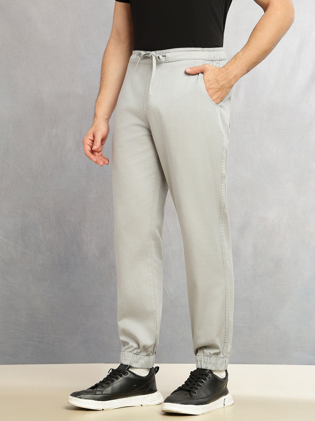 Thomas Scott Men Grey Cricket Club Collection Regular Fit Mid-Rise Woven Joggers with Drawstring & 4 Utility Pockets