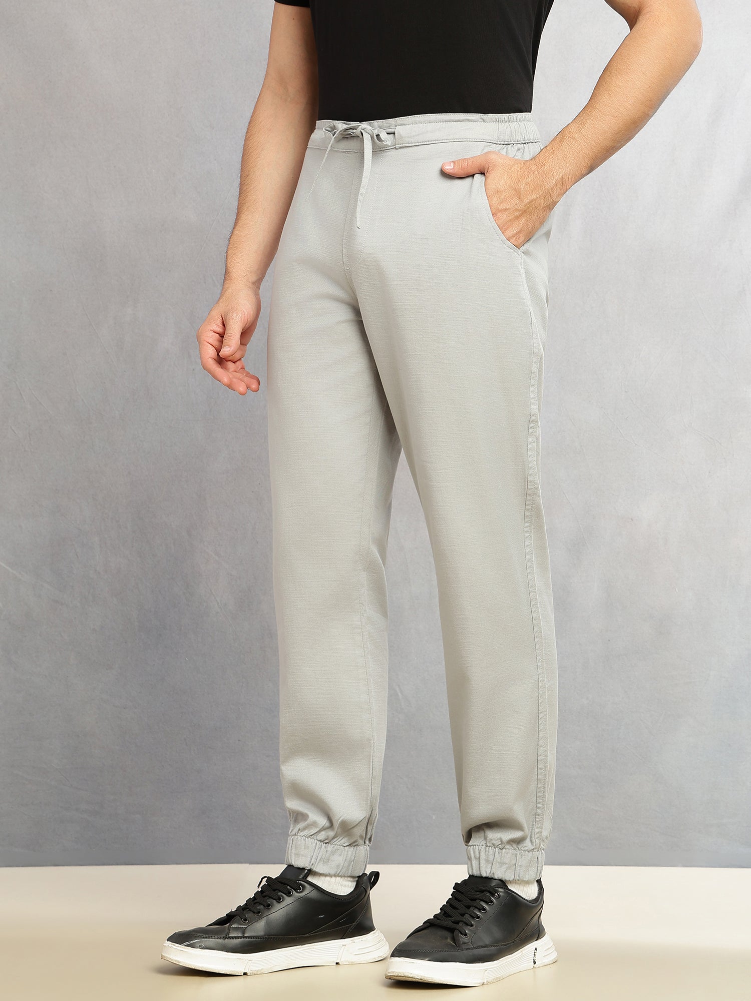 Thomas Scott Men Grey Cricket Club Collection Regular Fit Mid-Rise Woven Joggers with Drawstring & 4 Utility Pockets