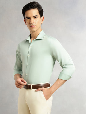 Thomas Scott Men Light Green Regular Fit Long Sleeves Spread Collar Solid 100% Cotton Formal Shirt