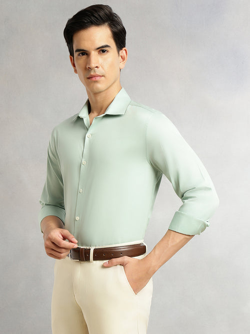 Thomas Scott Men Light Green Regular Fit Long Sleeves Spread Collar Solid 100% Cotton Formal Shirt
