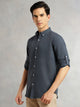 Thomas Scott Men Mid Blue Slim Fit Long Sleeves Button-Down Collar Polyester Casual Shirt
