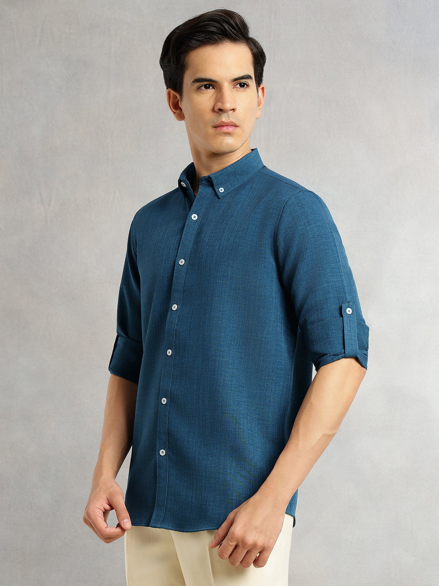 Thomas Scott Men Peacock Slim Fit Long Sleeves Button-Down Collar Polyester Casual Shirt