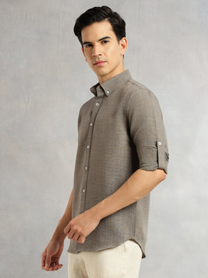Thomas Scott Men Ivory Slim Fit Long Sleeves Button-Down Collar Polyester Casual Shirt