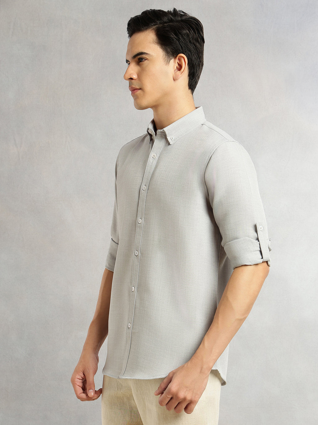 Thomas Scott Men Ice Slim Fit Long Sleeves Button-Down Collar Polyester Casual Shirt