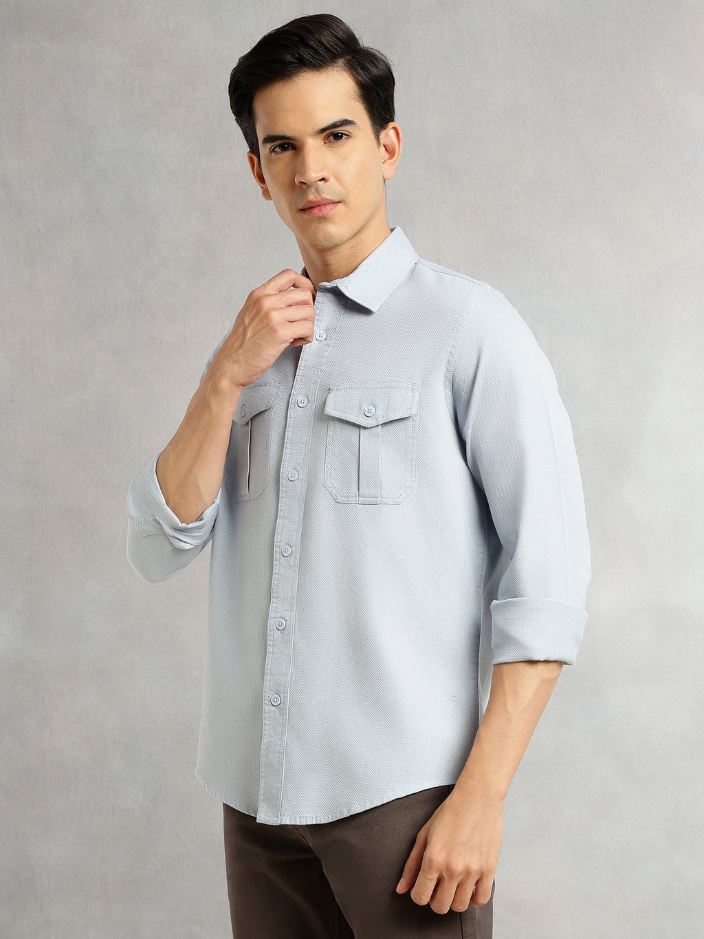 Thomas Scott Men Blue Cricket Club Collection Men Slim Fit Cotton Casual Shirt-Dual Flap Pocket