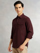 Thomas Scott Men Wine Cricket Club Collection Men Slim Fit Cotton Casual Shirt-Dual Flap Pocket