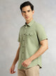 Thomas Scott Men Light Olive Men Cricket Club Collection Premium Slim Fit Casual Shirt-Dual Flap Pockets With Short Sleeves