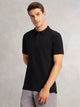 Thomas Scott Men Black Short Sleeves Regular Fit Solid 100% Cotton Polo Collar Knitted T-shirt