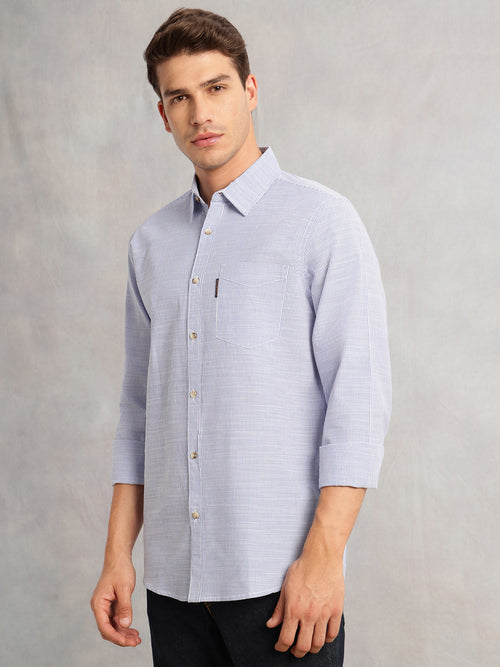Thomas Scott Men Blue Cricket Club Collection Pinstripe Long Sleeves Regular Fit Cotton Linen Casual Shirt