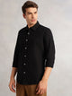 Thomas Scott Men Black Cricket Club Collection Slim Fit Oxford Cotton Casual Shirt with Spread Collar & Long Sleeves