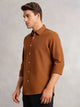Thomas Scott Men Brown Cricket Club Collection Slim Fit Oxford Cotton Casual Shirt with Spread Collar & Long Sleeves