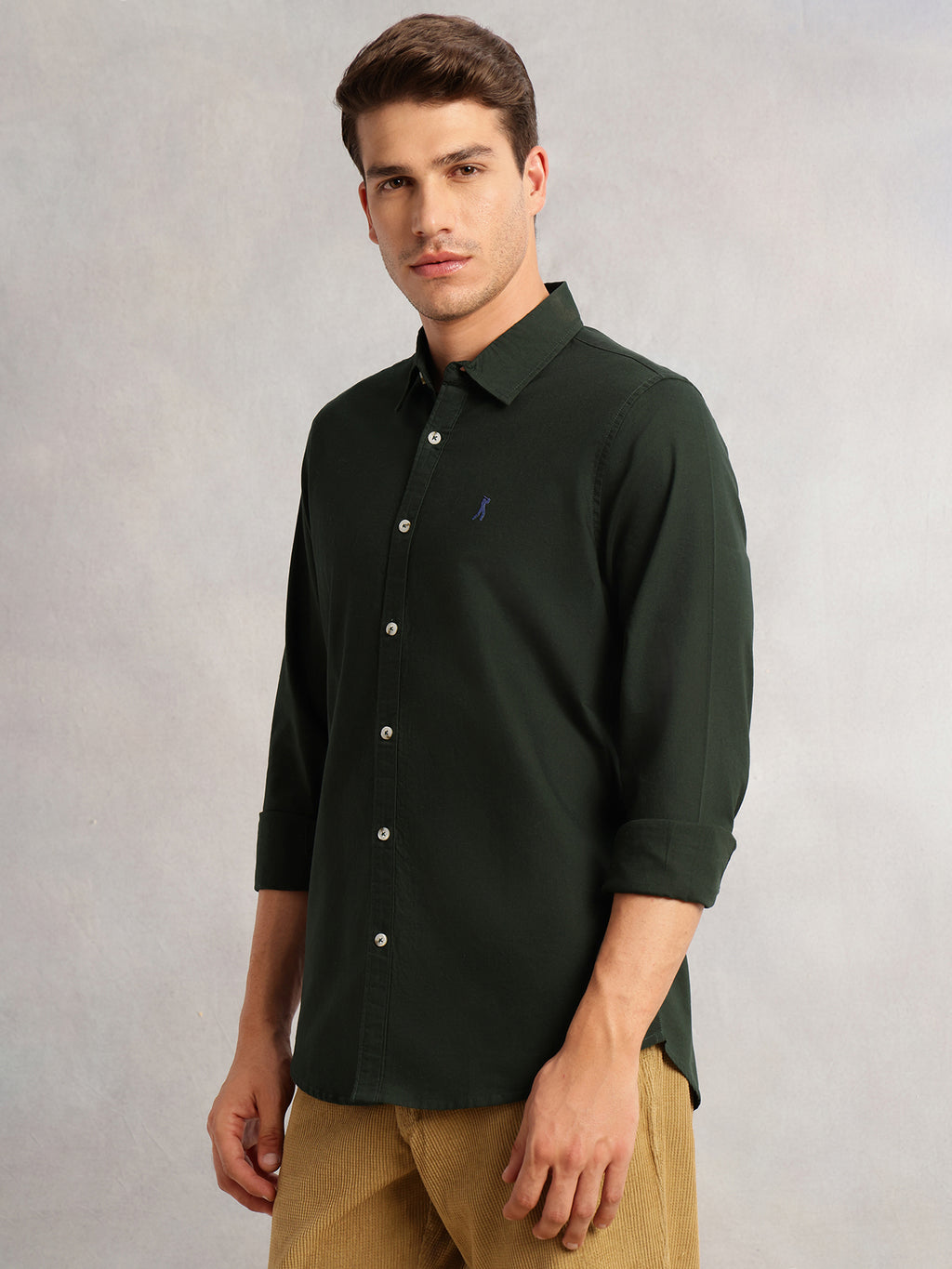 Thomas Scott Men Green Cricket Club Collection Slim Fit Oxford Cotton Casual Shirt with Spread Collar & Long Sleeves