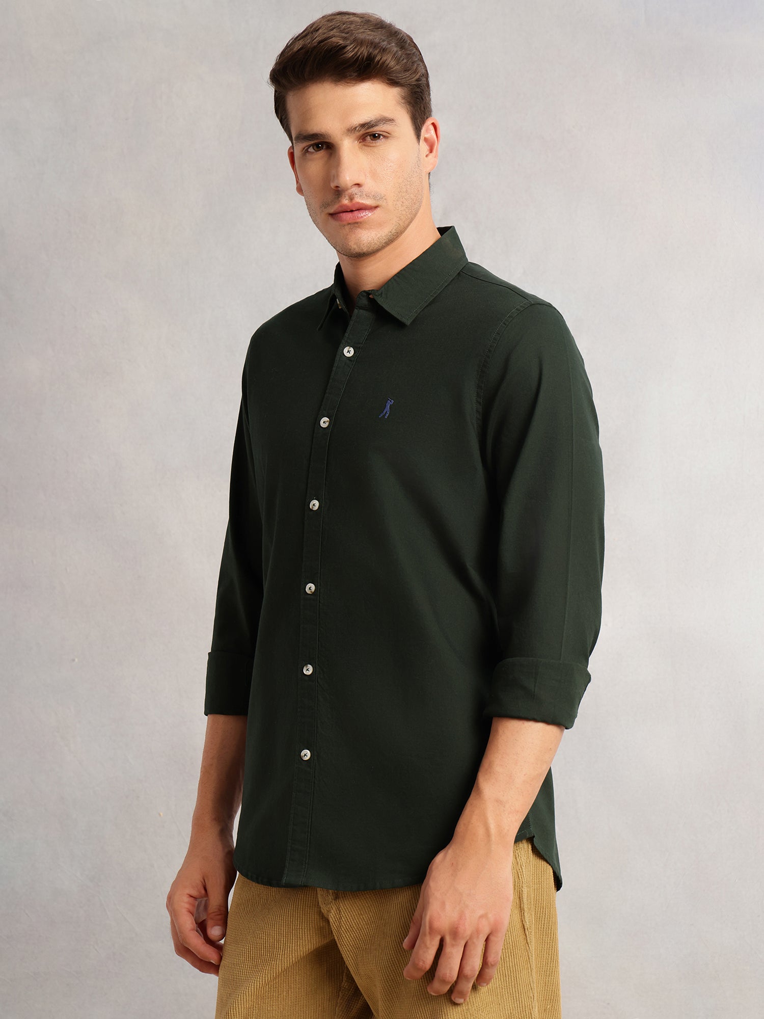 Thomas Scott Men Green Cricket Club Collection Slim Fit Oxford Cotton Casual Shirt with Spread Collar & Long Sleeves