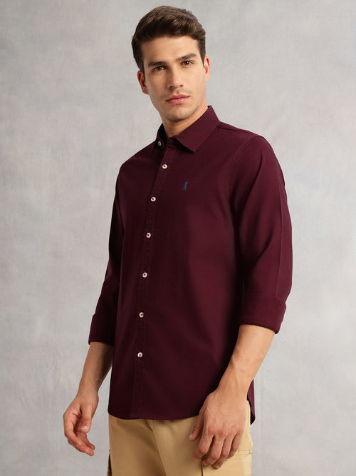 Thomas Scott Men Maroon Cricket Club Collection Slim Fit Oxford Cotton Casual Shirt with Spread Collar & Long Sleeves