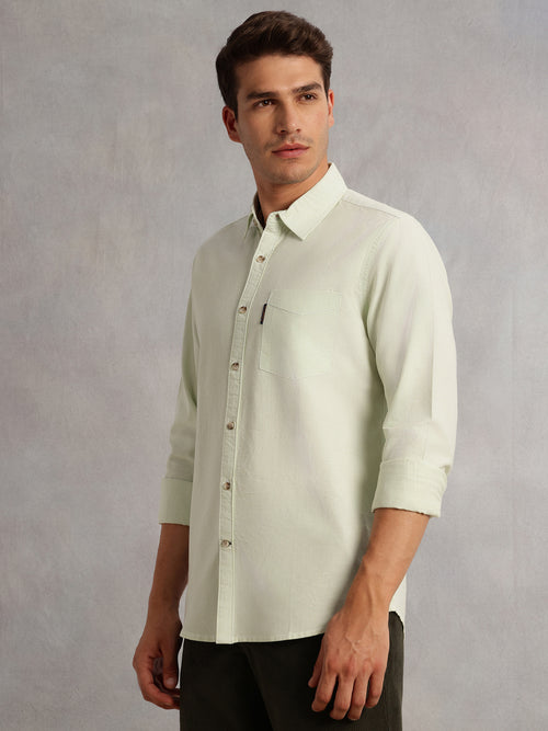 Thomas Scott Men Green Cricket Club Collection Regular Fit Pinstripes Long Sleeves Spread Collar 100% Cotton Oxford Casual Shirt