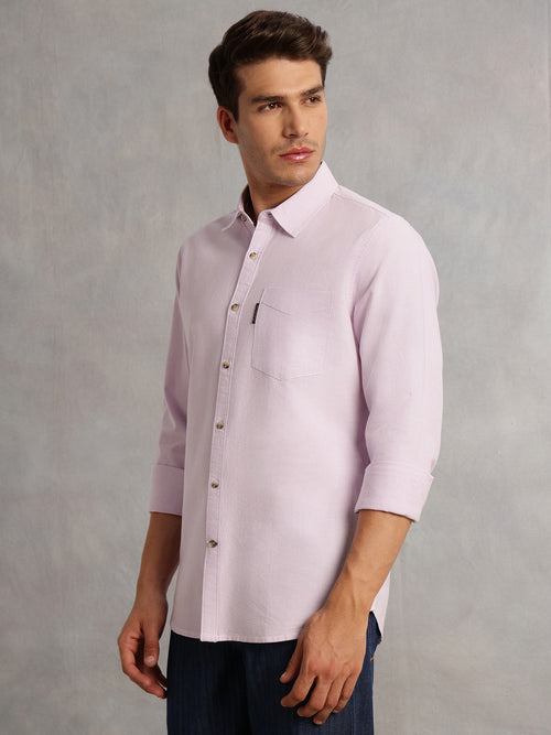 Thomas Scott Men Purple Cricket Club Collection Regular Fit Pinstripes Long Sleeves Spread Collar 100% Cotton Oxford Casual Shirt