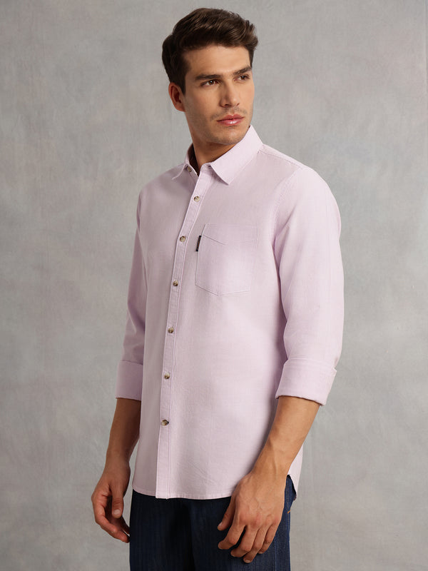 Thomas Scott Men Purple Cricket Club Collection Regular Fit Pinstripes Long Sleeves Spread Collar 100% Cotton Oxford Casual Shirt