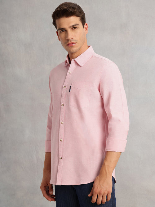 Thomas Scott Men Red Cricket Club Collection Regular Fit Pinstripes Long Sleeves Spread Collar 100% Cotton Oxford Casual Shirt