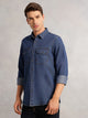 Navy Cricket Club Collection Regular Fit Long Sleeves Spread Collar 100% Cotton Denim Casual Shirt For Men