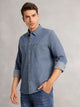 Navy Cricket Club Collection Regular Fit Long Sleeves Spread Collar Medium Shade Cotton Denim Shirt For Men