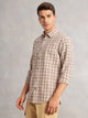 Thomas Scott Men Beige Regular Fit Long Sleeves Spread Collar Cotton Plaid Checked 100% Cotton Casual Shirt
