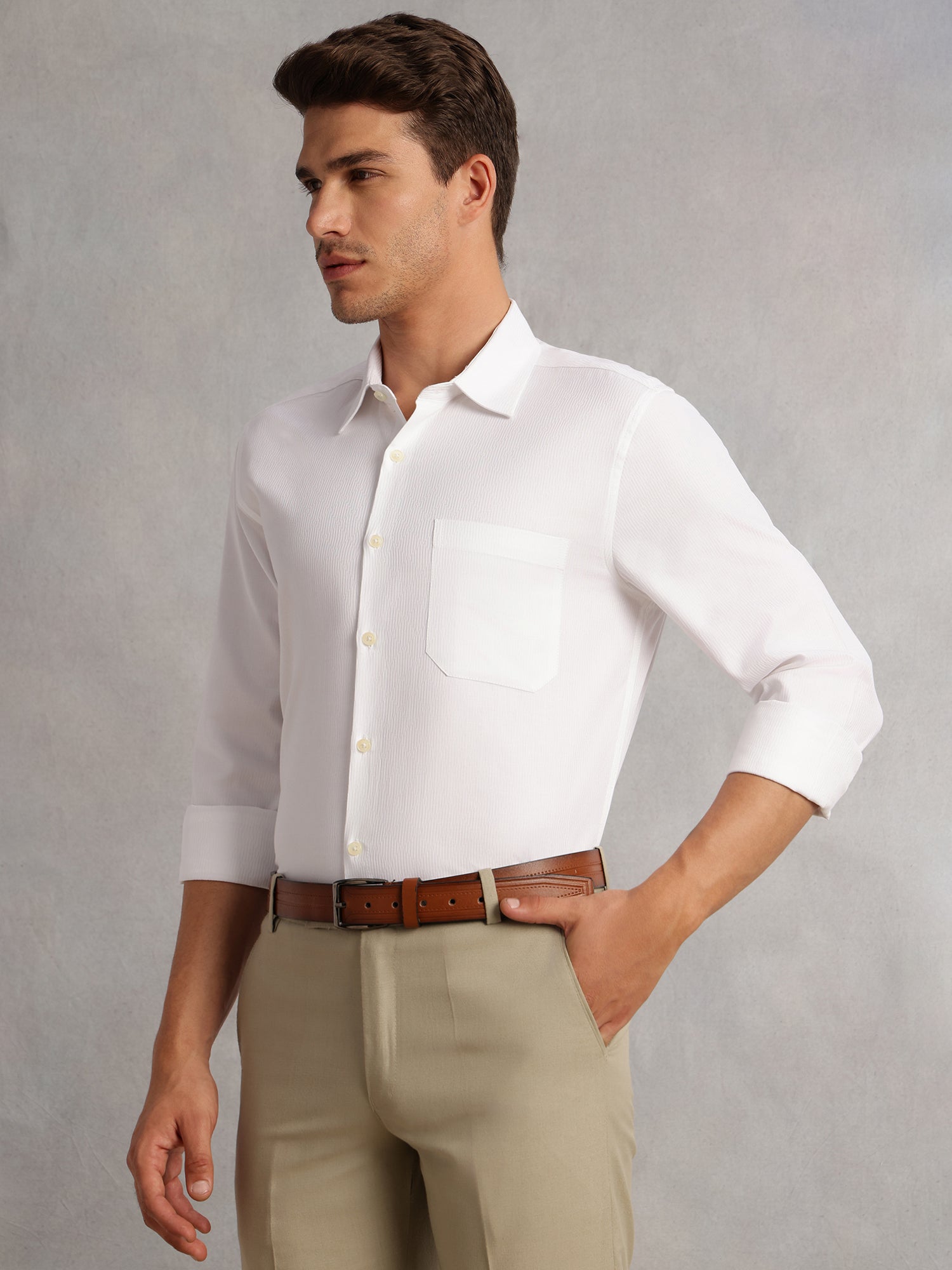 Thomas Scott Men White1 Premium Regular Fit Long Sleeves Spread Collar 100% Cotton Formal Shirt