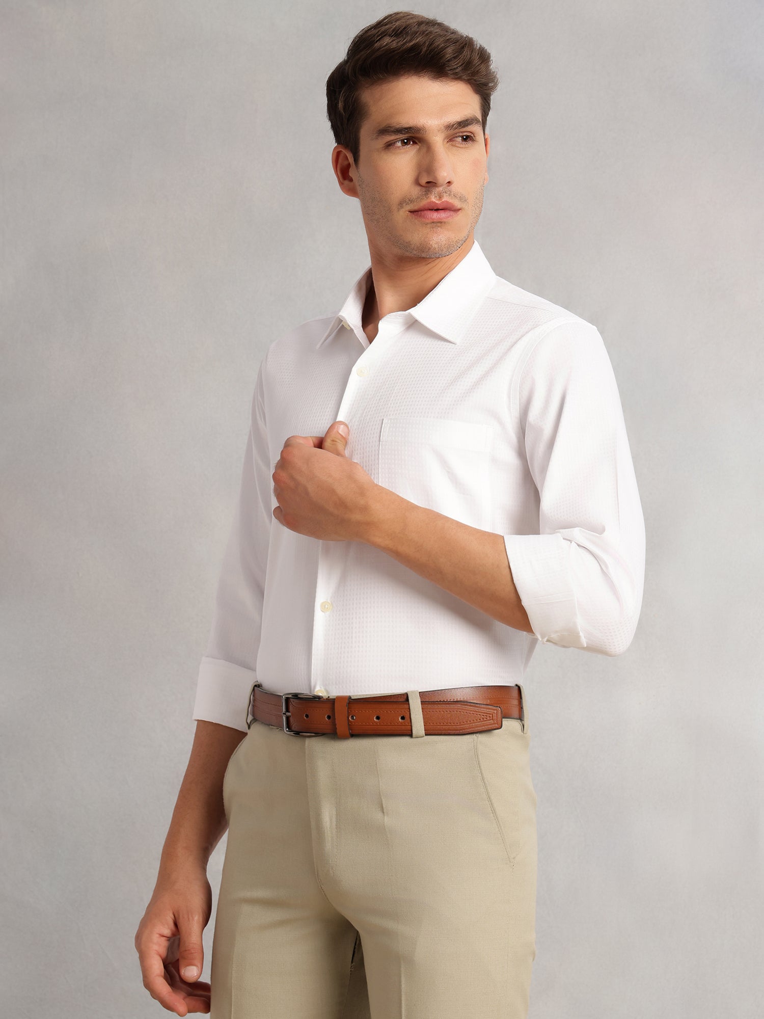Thomas Scott Men White2 Premium Regular Fit Long Sleeves Spread Collar 100% Cotton Formal Shirt