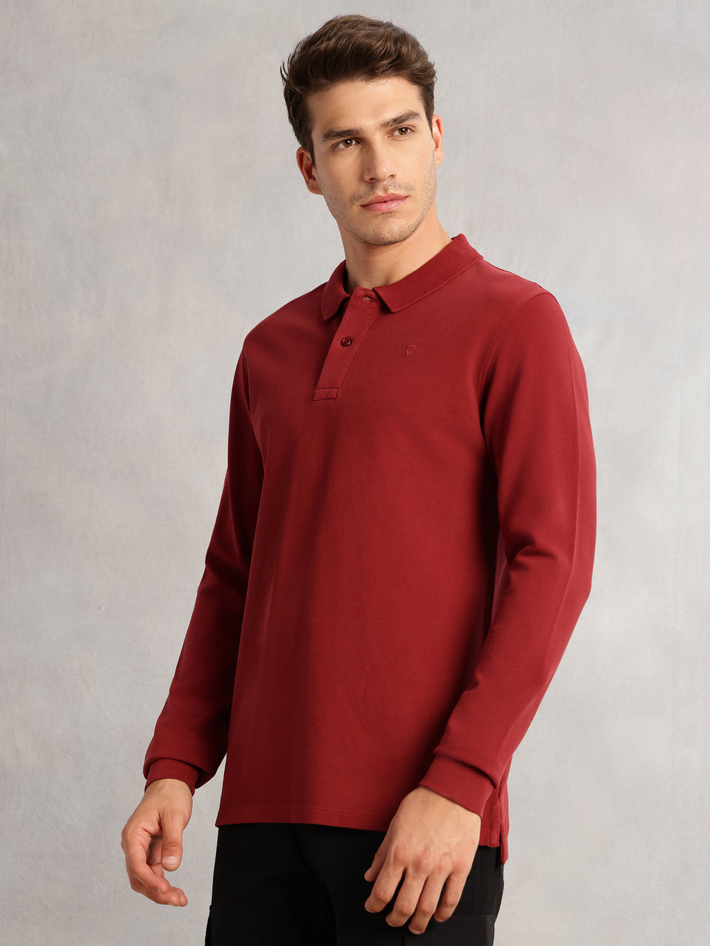 Thomas Scott Men Red Regular Fit Solid Polo Collar Long Sleeve Pure Cotton Knitted T-shirt