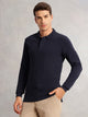 Thomas Scott Men Navy Regular Fit Solid Polo Collar Long Sleeve Pure Cotton Knitted T-shirt