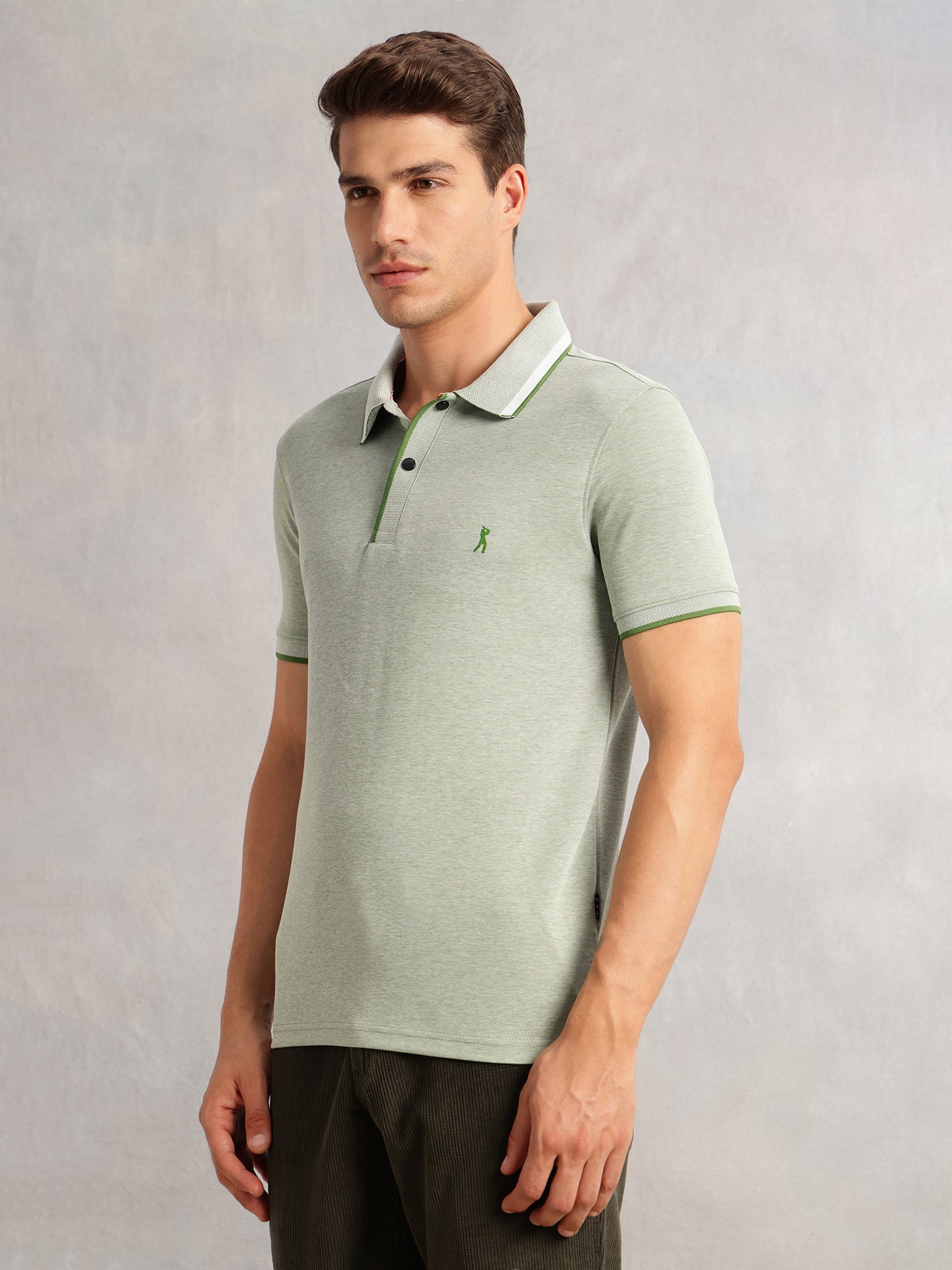 Thomas Scott Men Green Cricket Club Collection Regular Fit Short Sleeves Solid Polo Collar Knitted T-Shirt